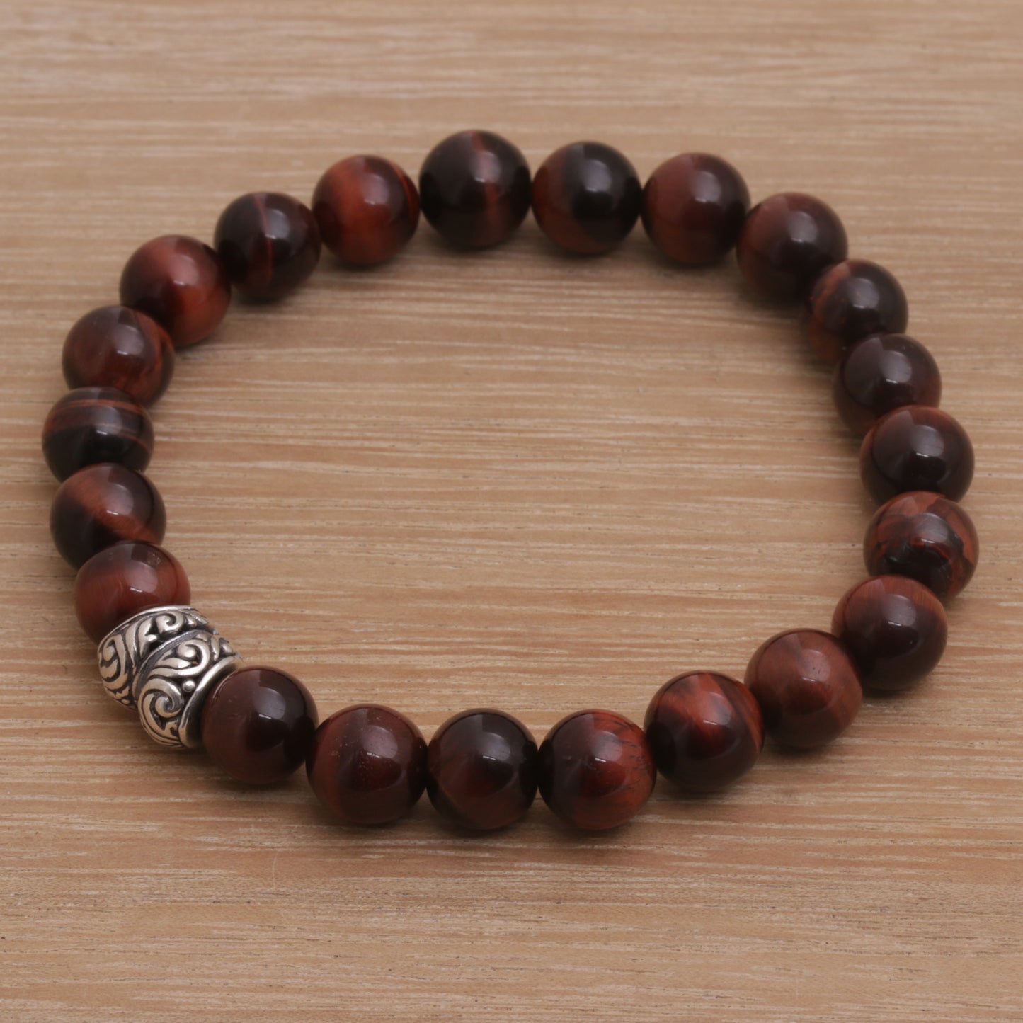 Full Circle in Maroon Tiger's Eye and Sterling Silver Beaded Stretch Bracelet