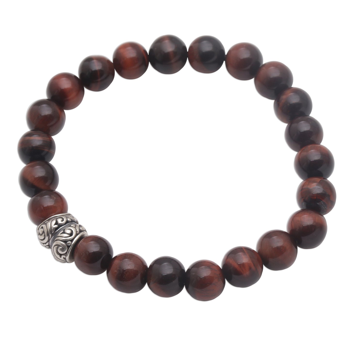 Full Circle in Maroon Tiger's Eye and Sterling Silver Beaded Stretch Bracelet