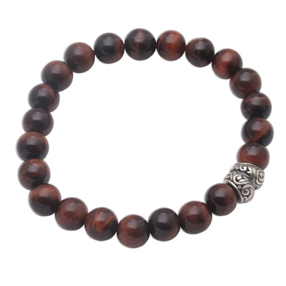 Full Circle in Maroon Tiger's Eye and Sterling Silver Beaded Stretch Bracelet