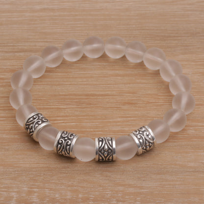 Complete Quartz with Sterling Silver Beaded Stretch Bracelet