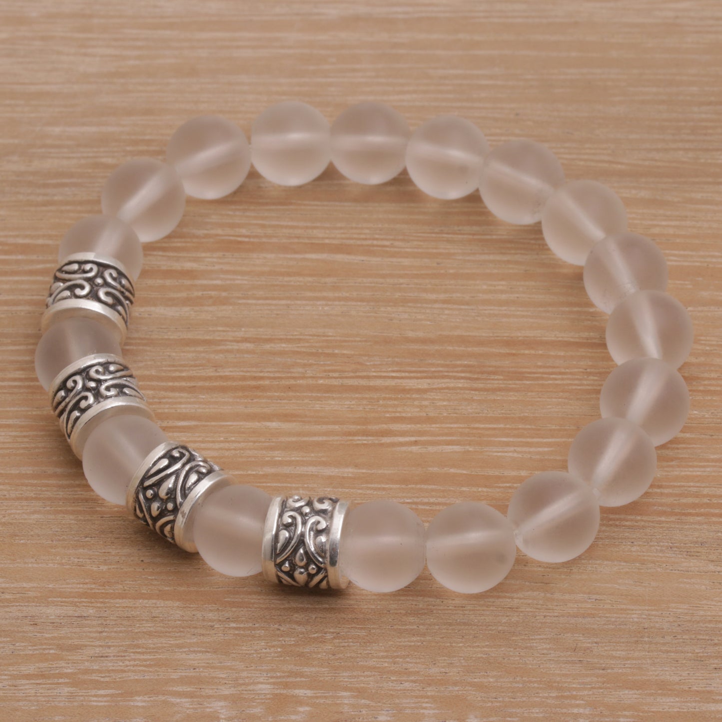 Complete Quartz with Sterling Silver Beaded Stretch Bracelet