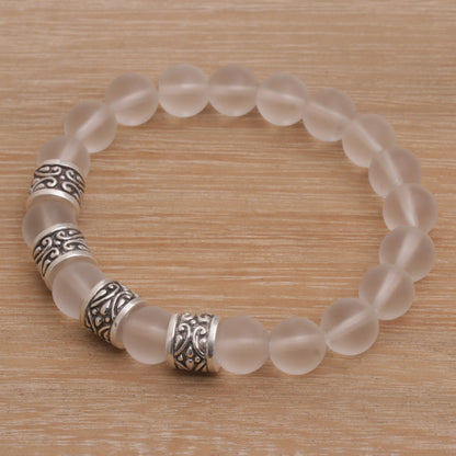 Complete Quartz with Sterling Silver Beaded Stretch Bracelet