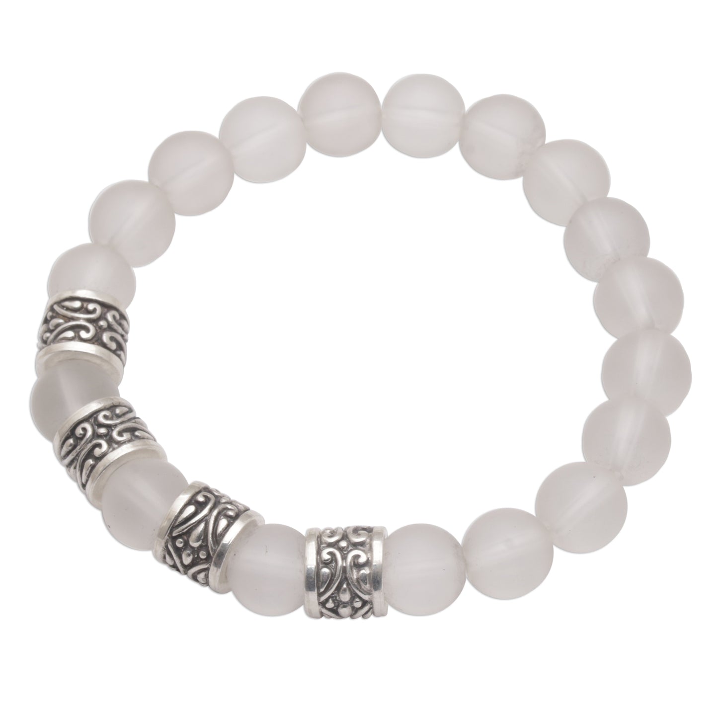 Complete Quartz with Sterling Silver Beaded Stretch Bracelet