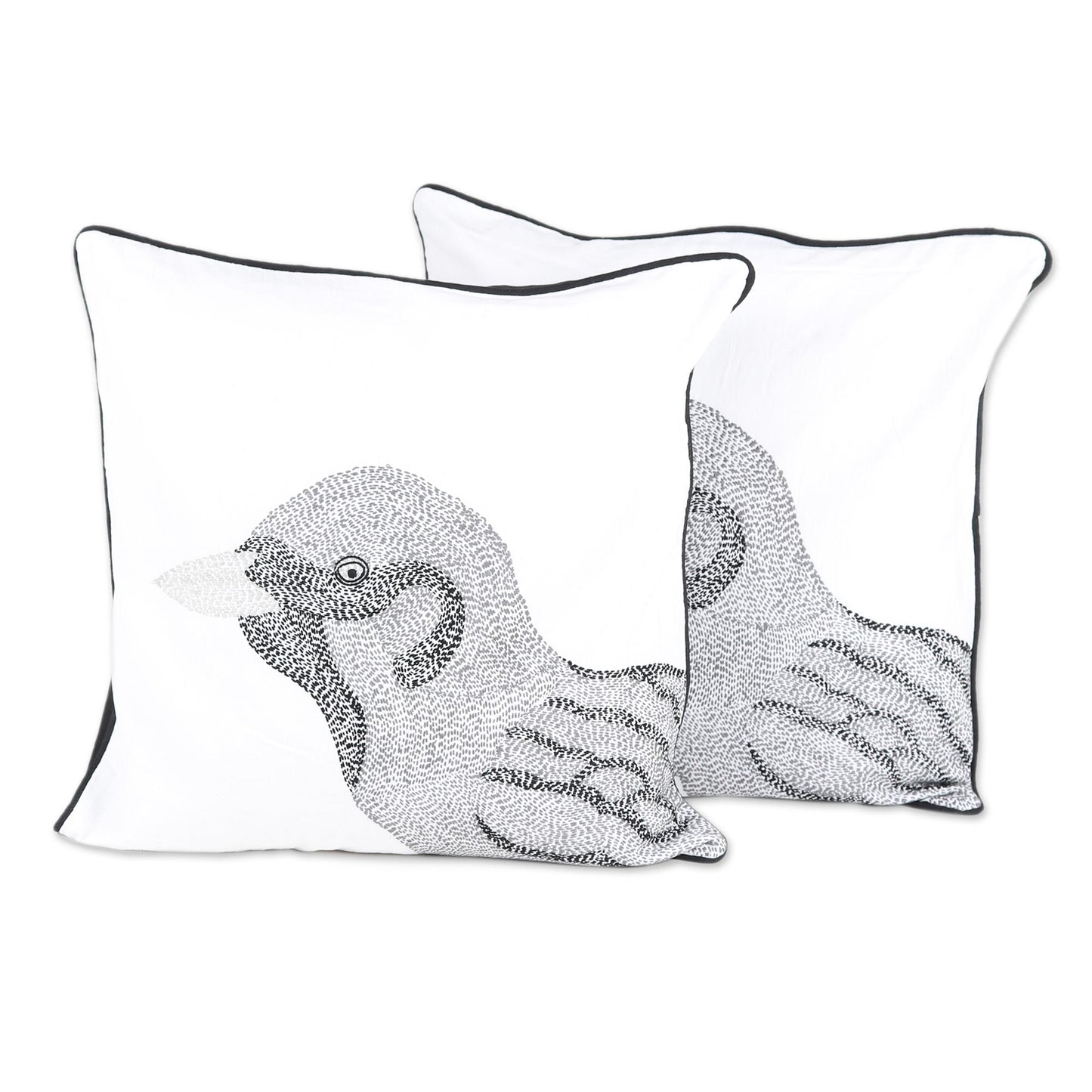 Magnificent Sparrow 100% Cotton Sparrow Pattern Neutral Cushion Covers Pair