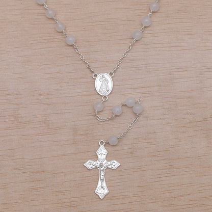 Blessed Mary Handmade Moonstone and Sterling Silver Rosary Y-Necklace