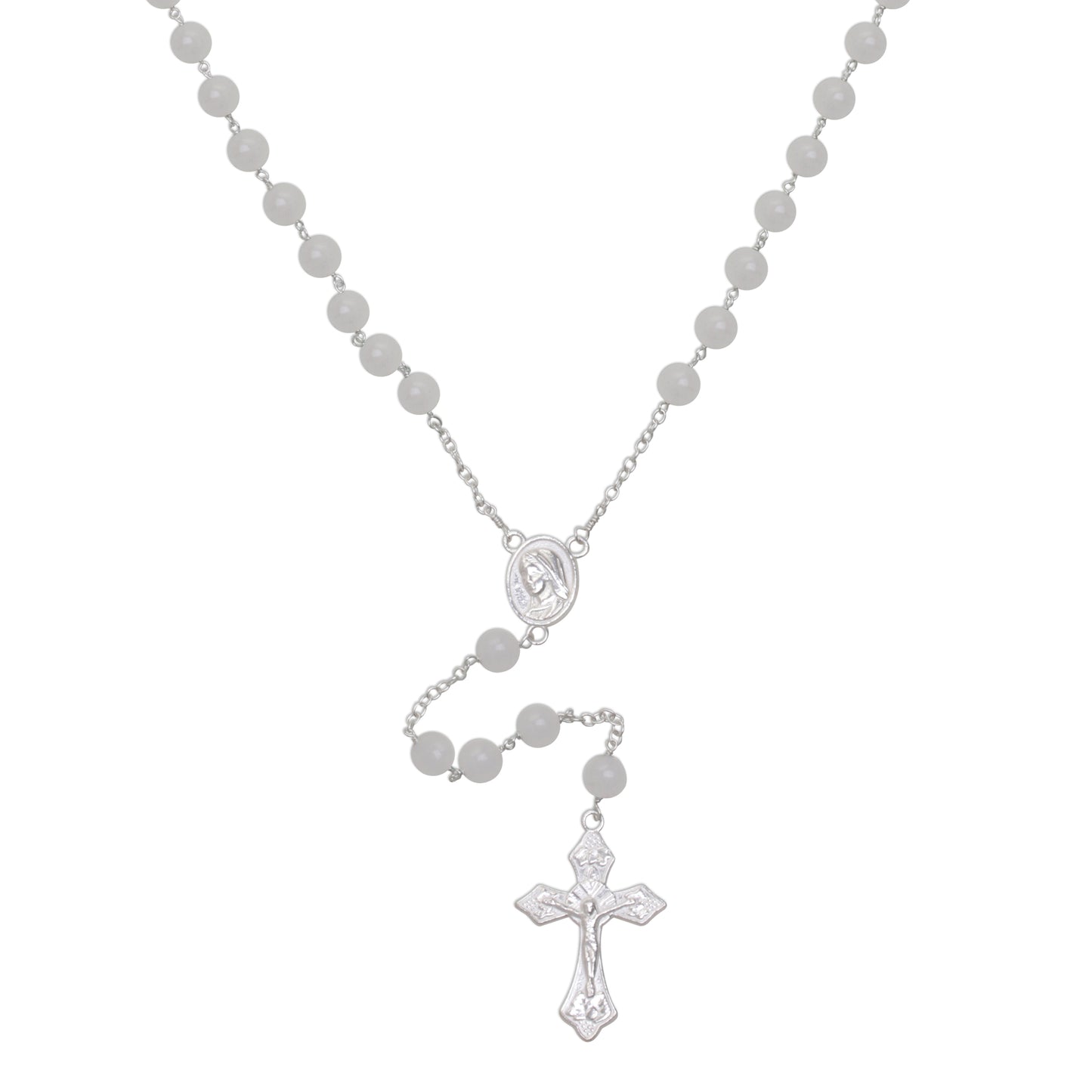 Blessed Mary Handmade Moonstone and Sterling Silver Rosary Y-Necklace