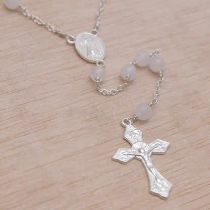 Blessed Mary Handmade Moonstone and Sterling Silver Rosary Y-Necklace