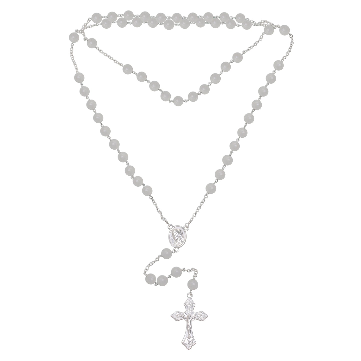 Blessed Mary Handmade Moonstone and Sterling Silver Rosary Y-Necklace