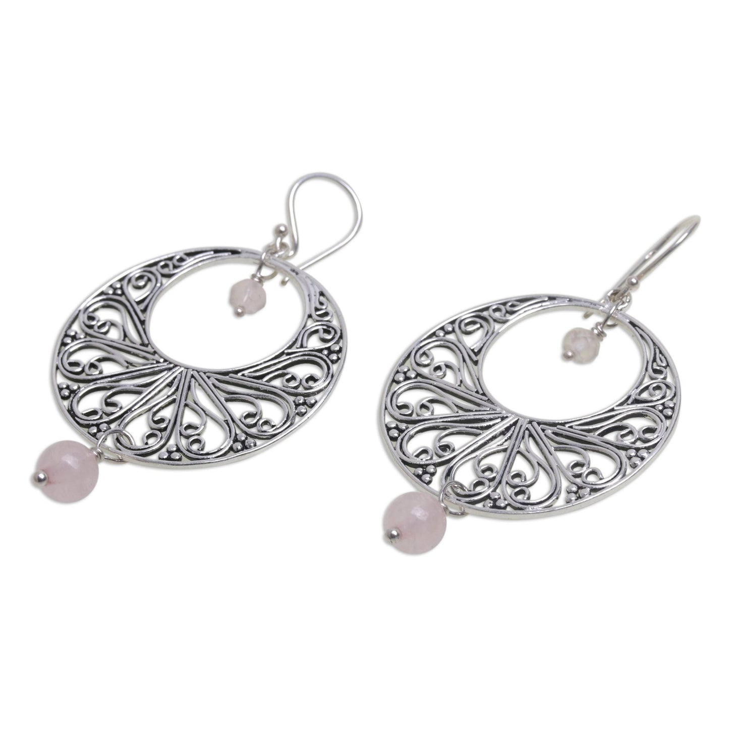 Ballroom Dance Handmade 925 Sterling Silver Rose Quartz Dangle Earrings