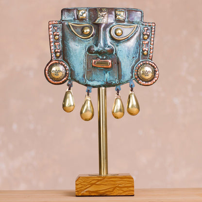 Reverent Oxidized Copper Decorative Funeral Mask Statuette