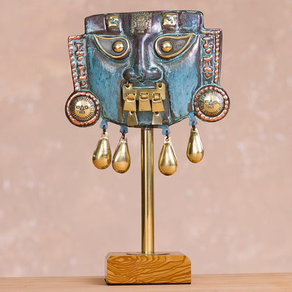 Reverent Oxidized Copper Decorative Funeral Mask Statuette