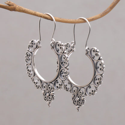 Fanciful Sterling Silver Ornate Hoop Earrings