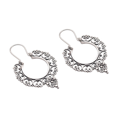 Fanciful Sterling Silver Ornate Hoop Earrings