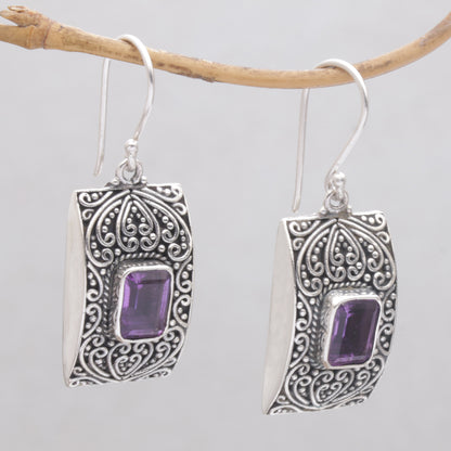 Mystical Sanctuary Rectangular Amethyst and Sterling Silver Dangle Earrings