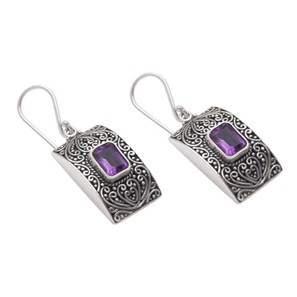 Mystical Sanctuary Rectangular Amethyst and Sterling Silver Dangle Earrings