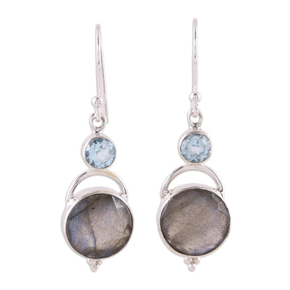 Evening Sky Labradorite and Blue Topaz Dangle Earrings from India