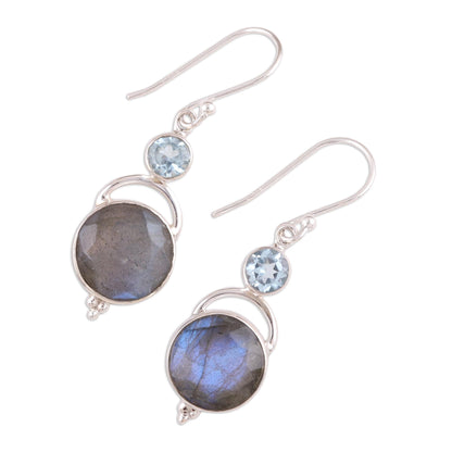 Evening Sky Labradorite and Blue Topaz Dangle Earrings from India