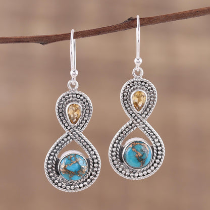 Dazzling Infinity Indian Citrine and Composite Turquoise Dangle Earrings