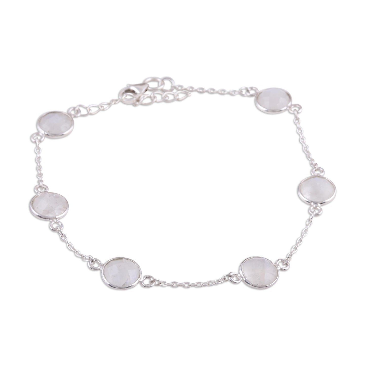 Glacial Opulence Rainbow Moonstone and Sterling Silver Station Bracelet