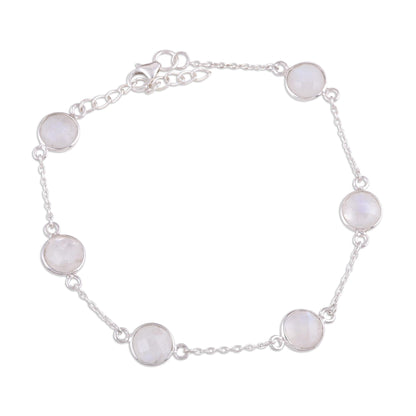 Glacial Opulence Rainbow Moonstone and Sterling Silver Station Bracelet