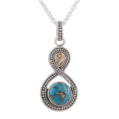 Dazzling Infinity Indian Citrine and Composite Turquoise Pendant Necklace