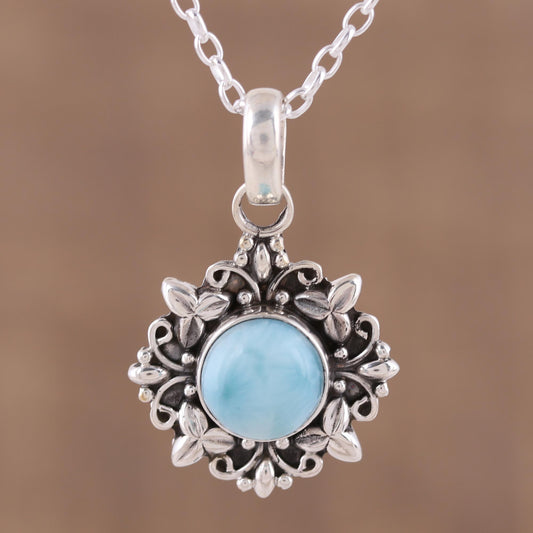 Ethereal Eden Larimar and Sterling Silver Pendant Necklace from India