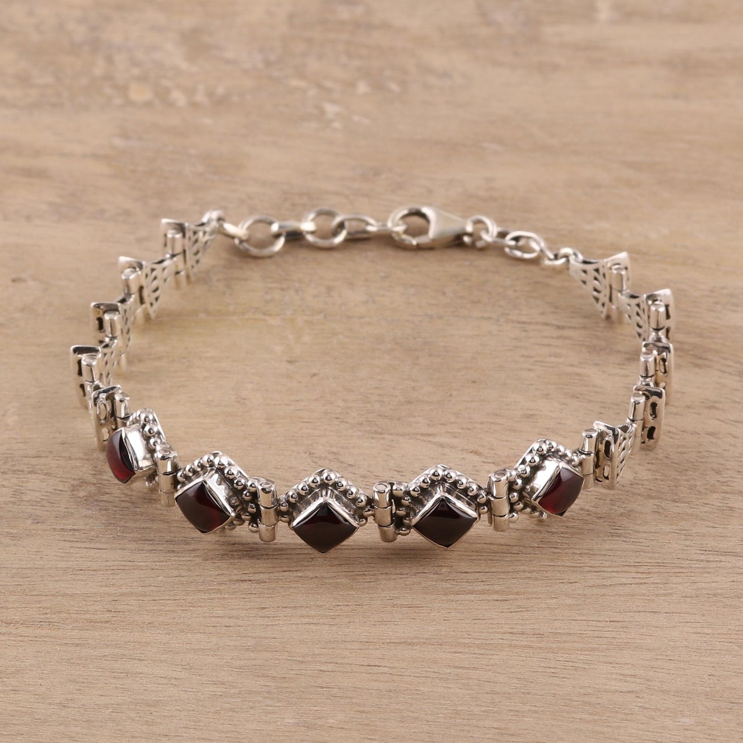 Radiant Red Romance Sterling Silver Red Garnet Openwork Link Bracelet