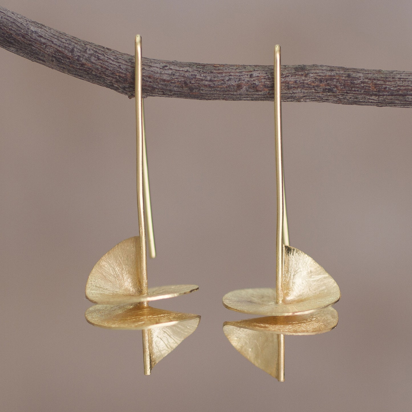 Seductive Spirals Modern Gold-Plated Sterling Silver Drop Earrings from Peru