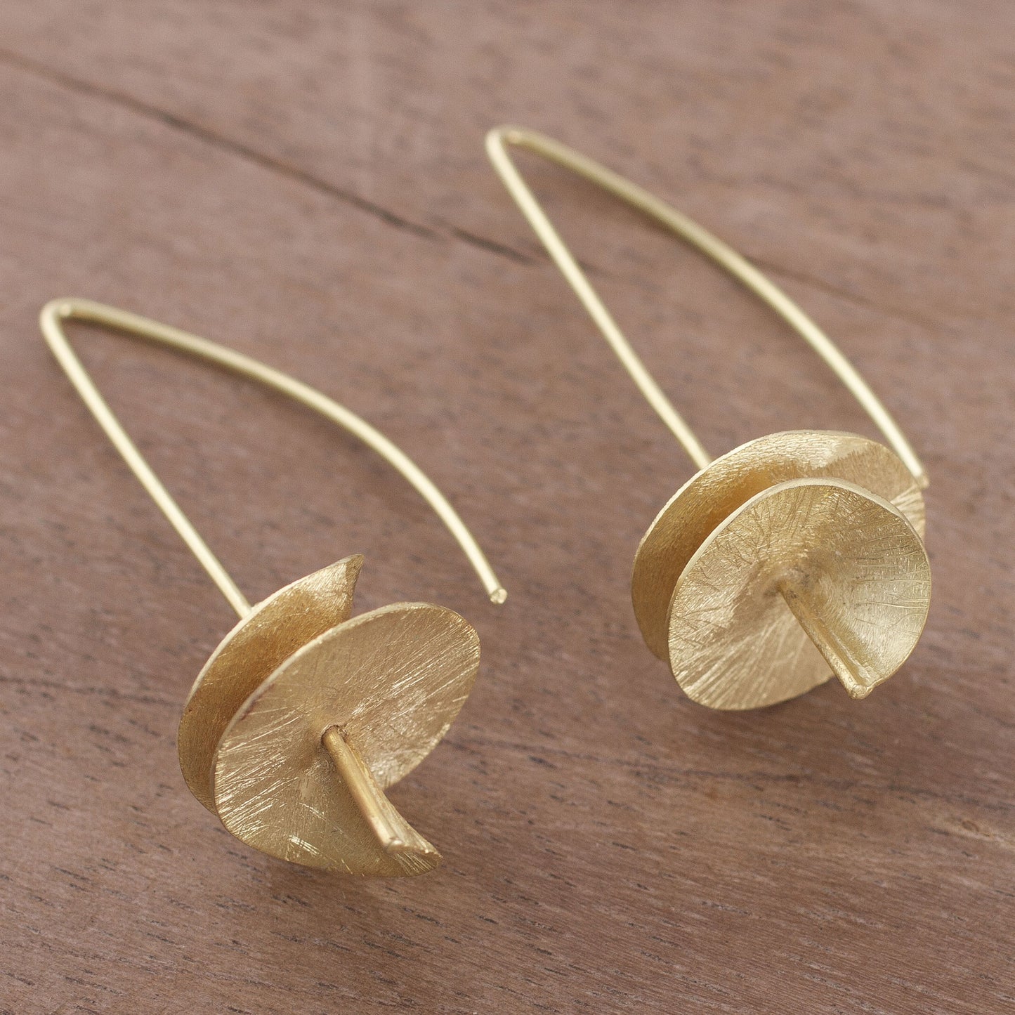 Seductive Spirals Modern Gold-Plated Sterling Silver Drop Earrings from Peru