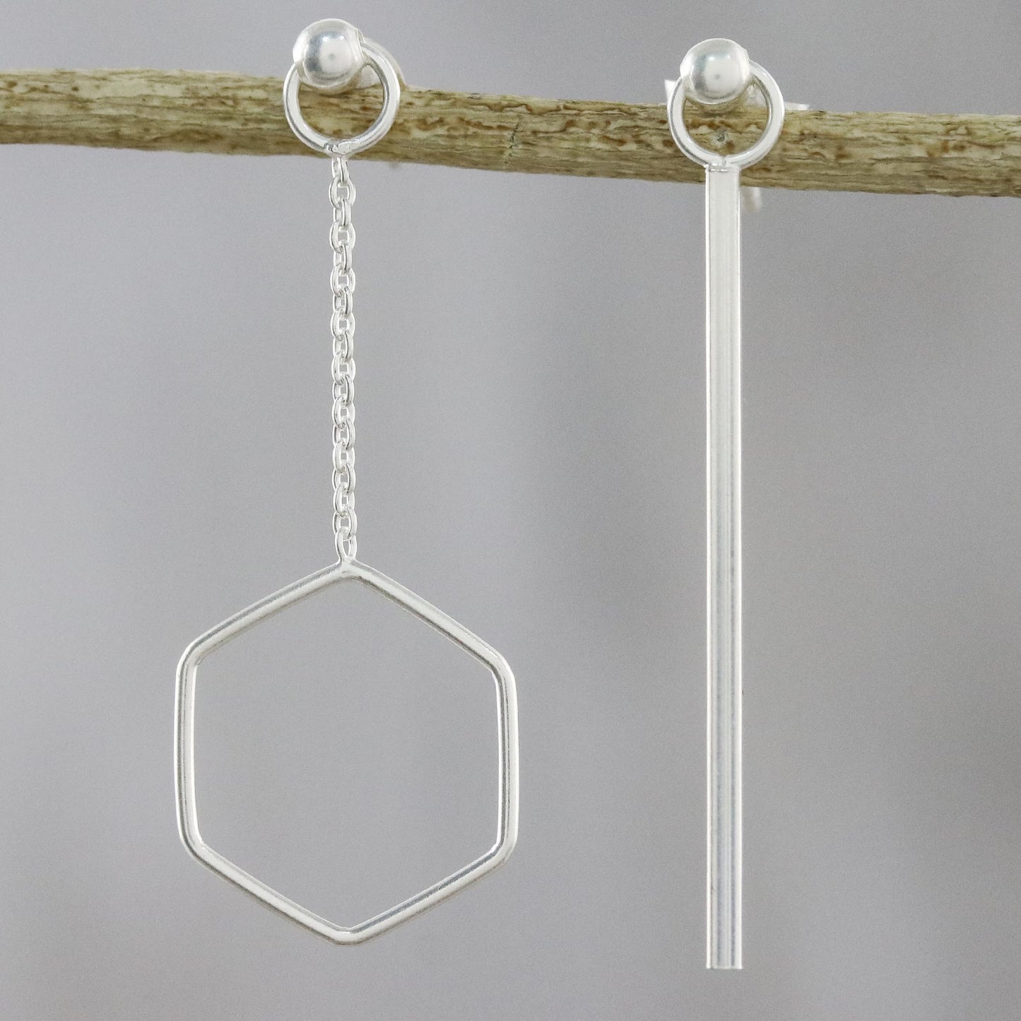 Icy Holiday Artisan Handmade 925 Sterling Silver Earrings Hexagon Chain