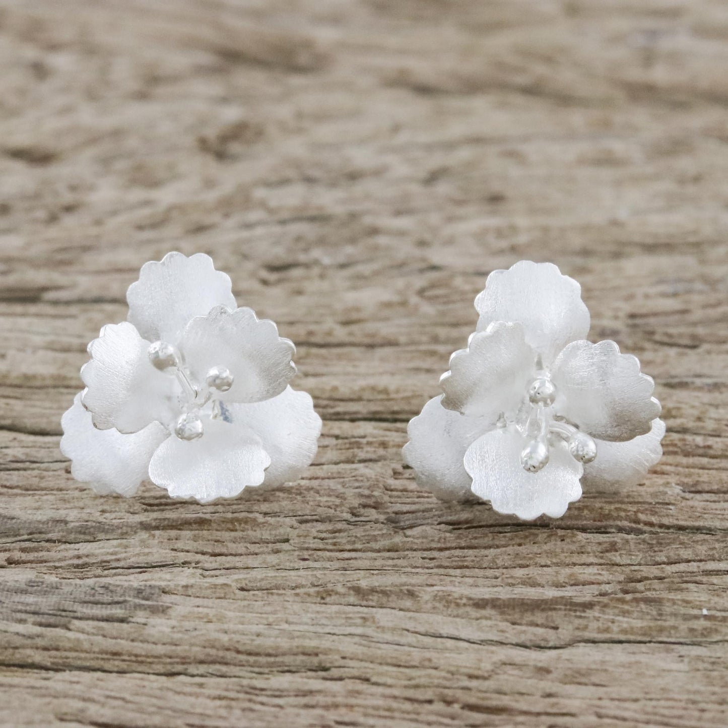 Petite Blossoms Floral Sterling Silver Button Earrings from Thailand