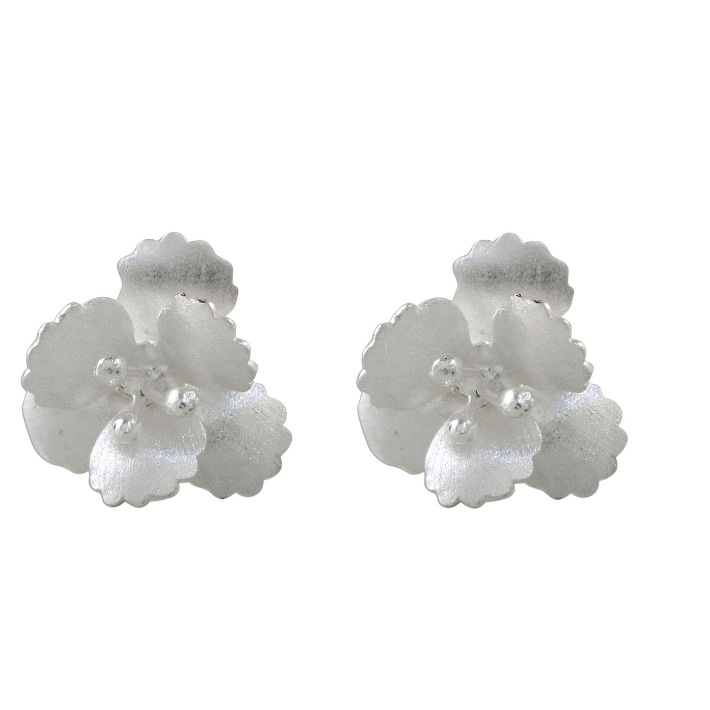 Petite Blossoms Floral Sterling Silver Button Earrings from Thailand