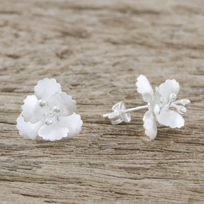 Petite Blossoms Floral Sterling Silver Button Earrings from Thailand