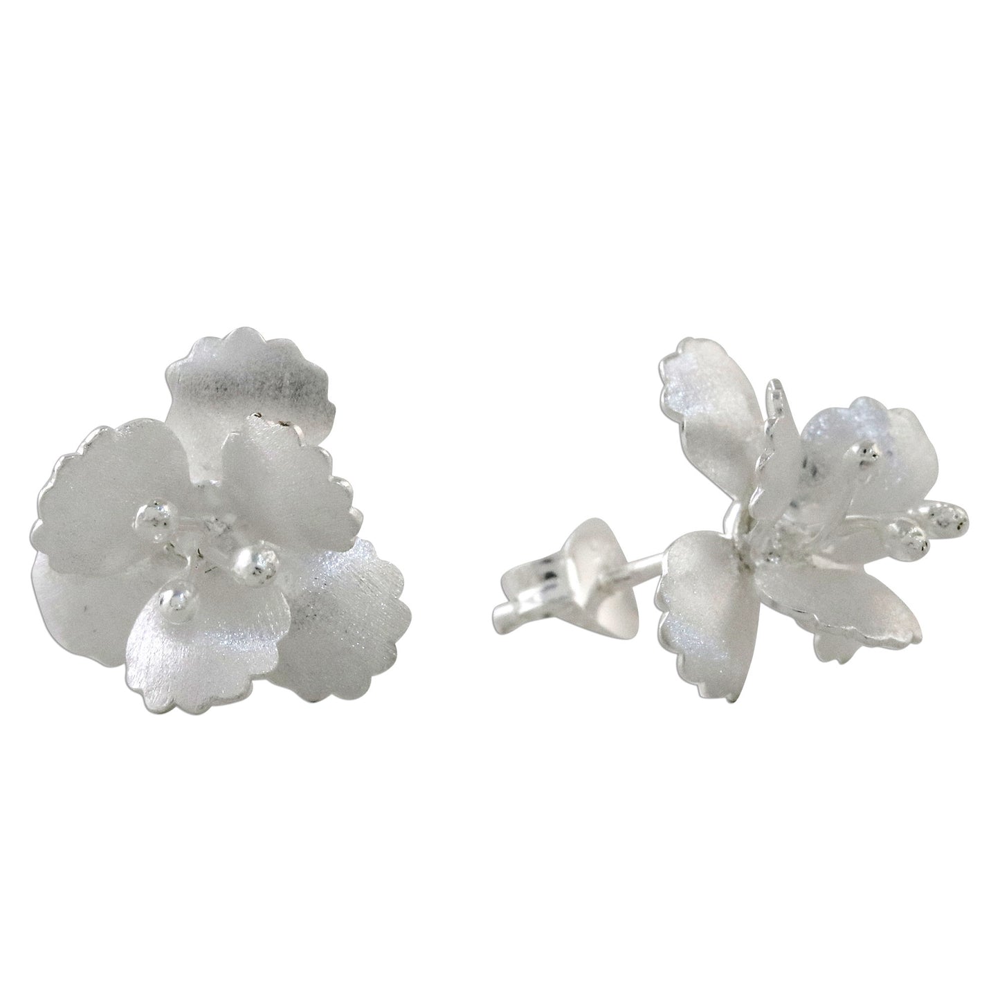 Petite Blossoms Floral Sterling Silver Button Earrings from Thailand