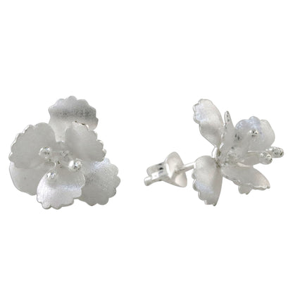 Petite Blossoms Floral Sterling Silver Button Earrings from Thailand