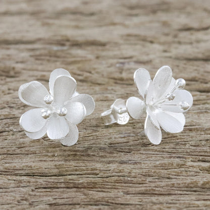 Fantastic Blossoms Flower-Shaped Sterling Silver Button Earrings from Thailand