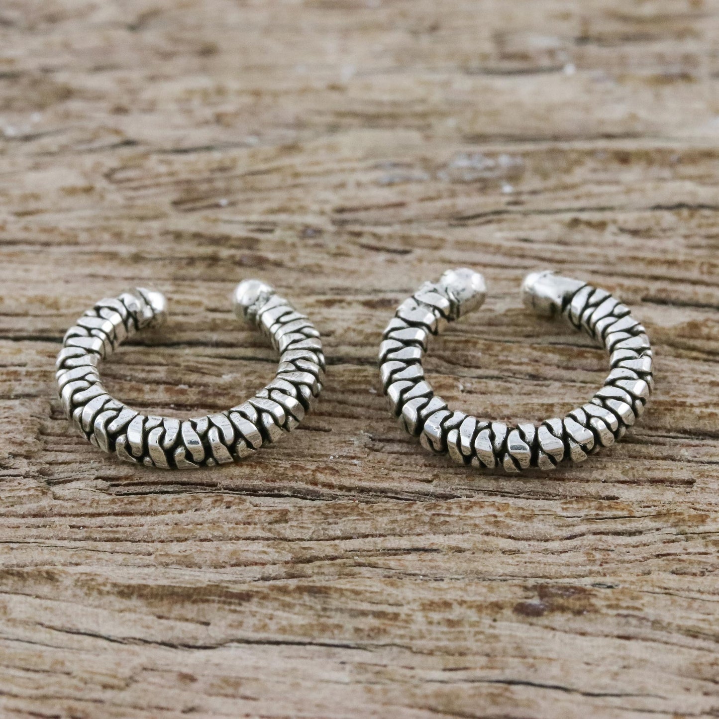 Earthy Braid Pair of Thai Sterling Silver Ear Cuff Earrings