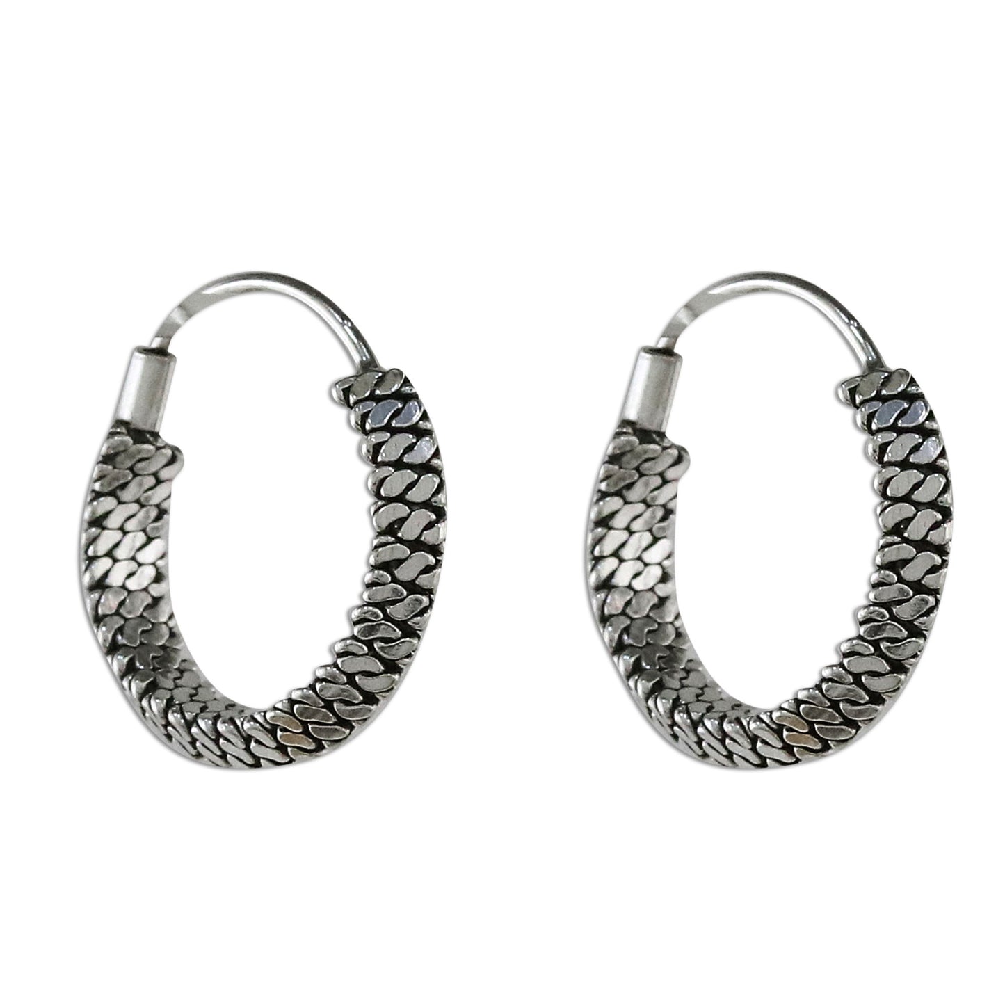 Charming Chain Chain Motif Sterling Silver Hoop Earrings from Thailand