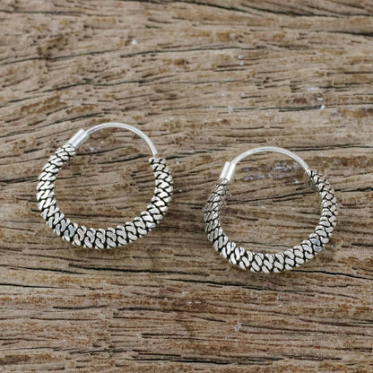 Charming Chain Chain Motif Sterling Silver Hoop Earrings from Thailand