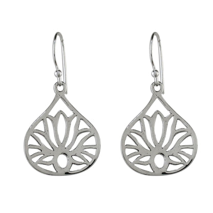 Shimmering Lotus Lotus-Shaped Sterling Silver Dangle Earrings from Thailand