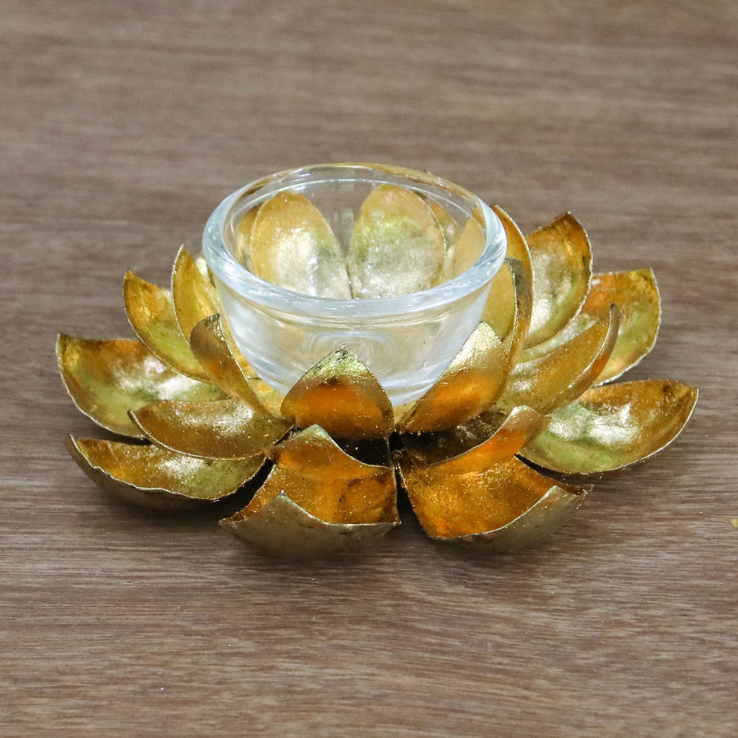 Gleaming Lotus Lotus Shaped Steel Tealight Holder from Thailand