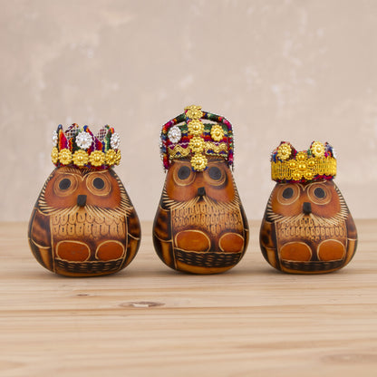 Three Kings Owl Three Kings Gourd Figurines from Peru (Set of 3)