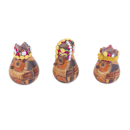 Three Kings Owl Three Kings Gourd Figurines from Peru (Set of 3)