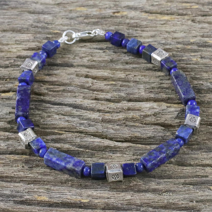 Indigo Dream Lapis Lazuli and Silver Beaded Bracelet from Thailand