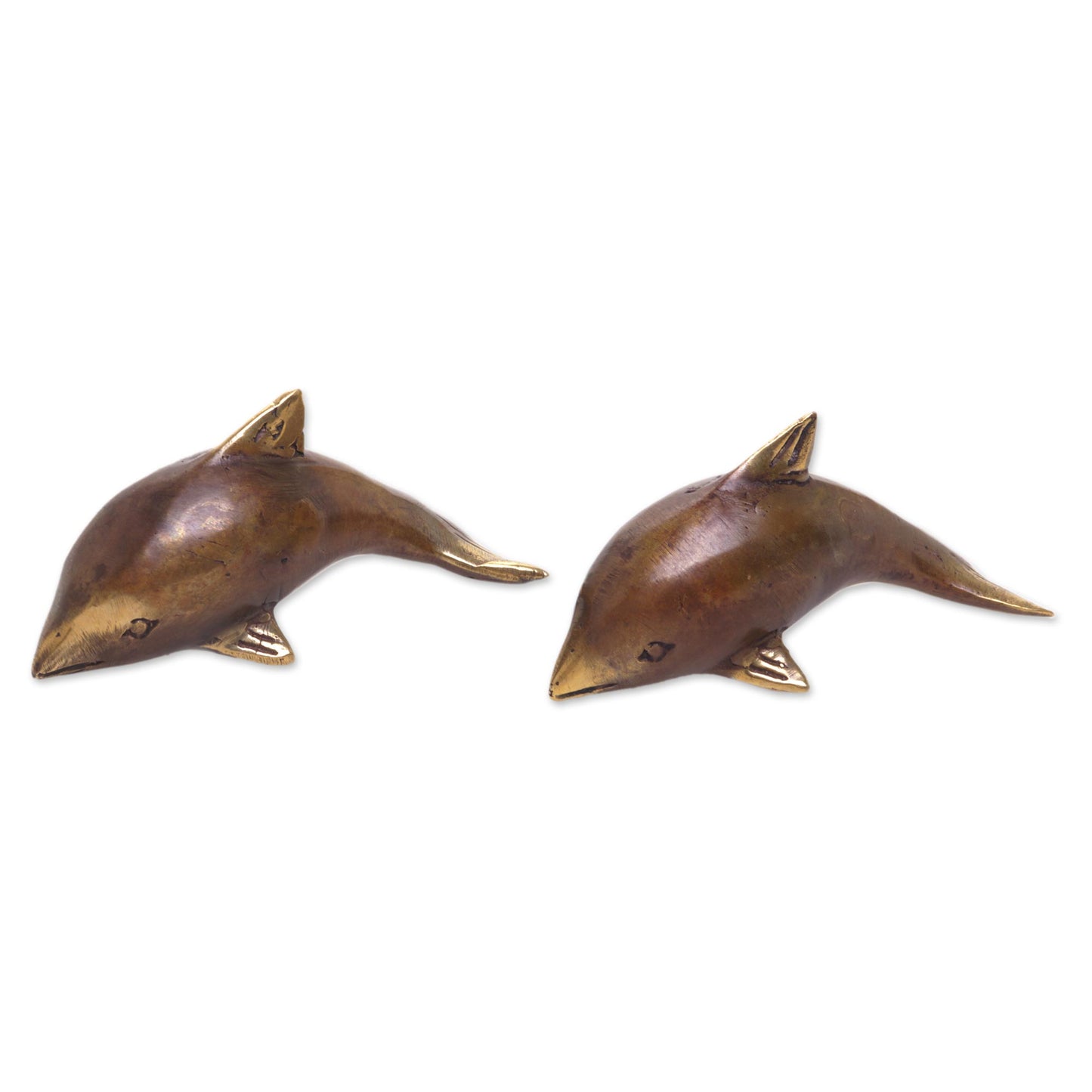 Antique Dolphins Pair of Handcrafted Balinese Bronze Dolphin Figurines