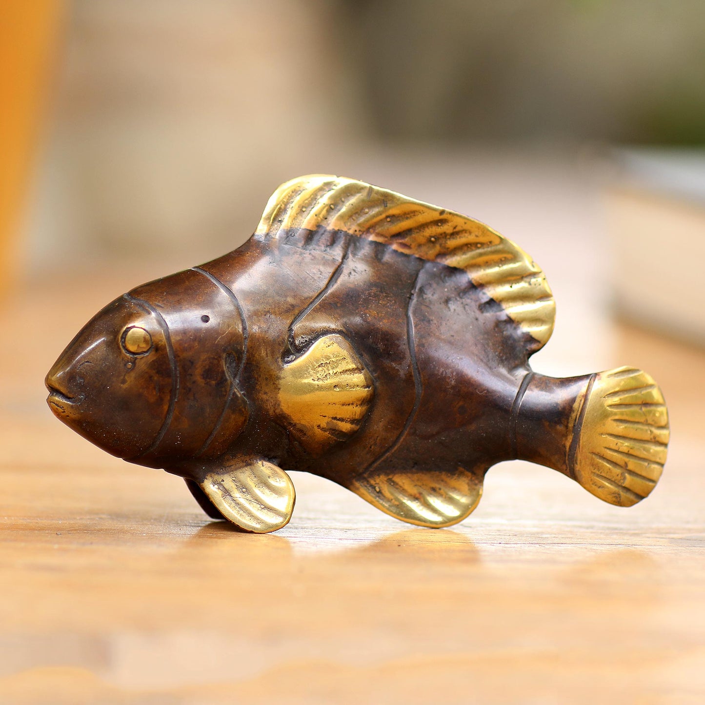 Antique Clownfish Handcrafted Balinese Bronze Clownfish Figurine