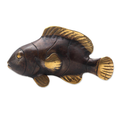 Antique Clownfish Handcrafted Balinese Bronze Clownfish Figurine