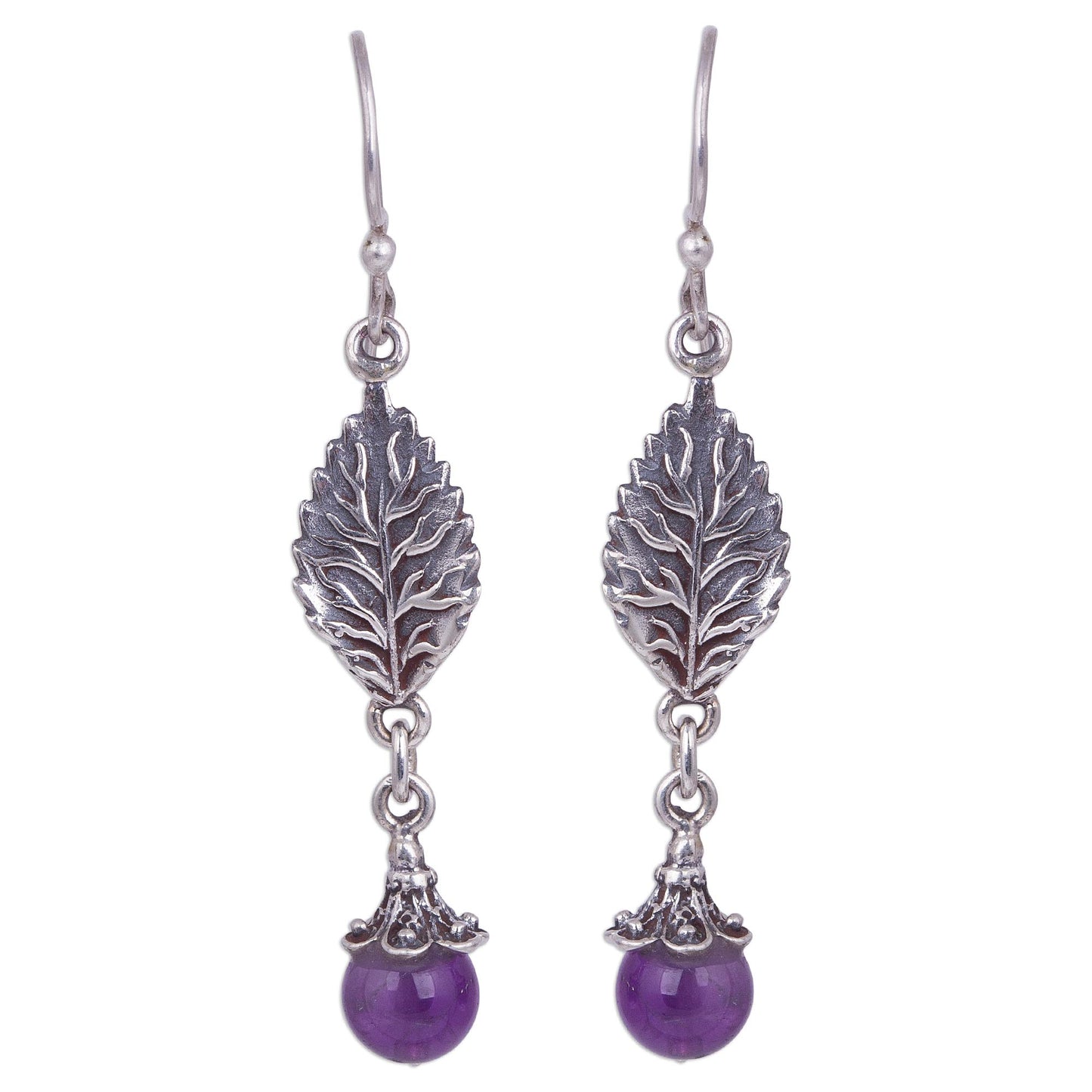 Imperial Leaves Leaf-Shaped Amethyst Dangle Earrings from Peru