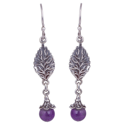 Imperial Leaves Leaf-Shaped Amethyst Dangle Earrings from Peru