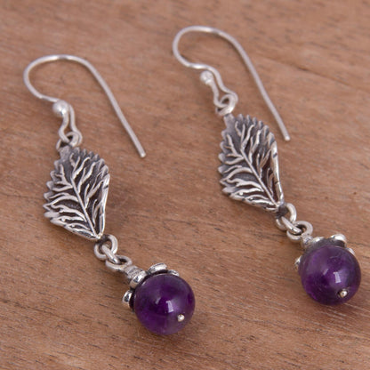 Imperial Leaves Leaf-Shaped Amethyst Dangle Earrings from Peru